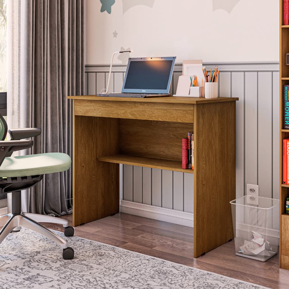 Mesa de Computador Escrivaninha Compacta com 1 Gaveta e Prateleira – Ideal para Quarto, Escritório ou Estudo