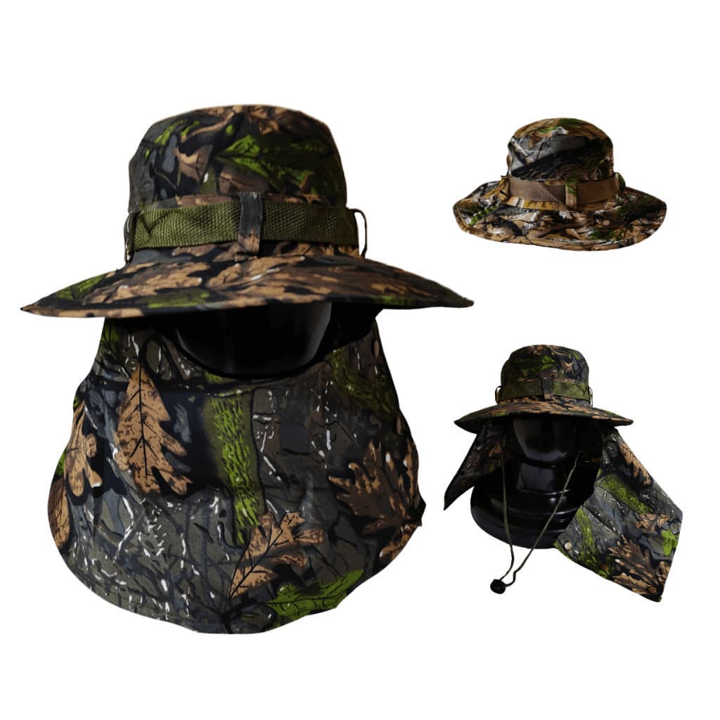 Chapéu Pescador com Proteção Premium Canavieiro Camuflado Camping Chapeu de Pesca com Proteção