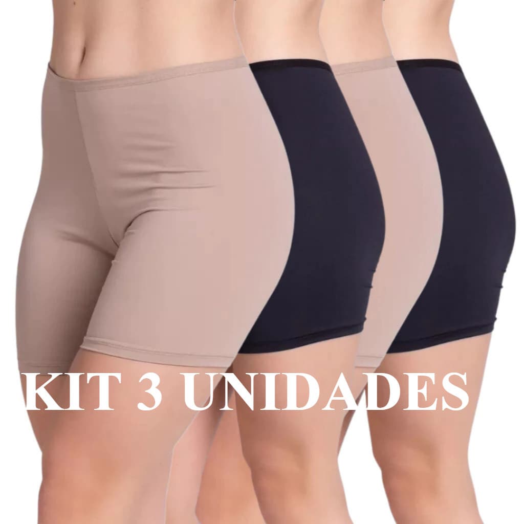 Kit 3 Shorts Segunda Pele Anágua Liso Conforto Feminino Bermuda Shortinho Ideal pra Vestido e Saia