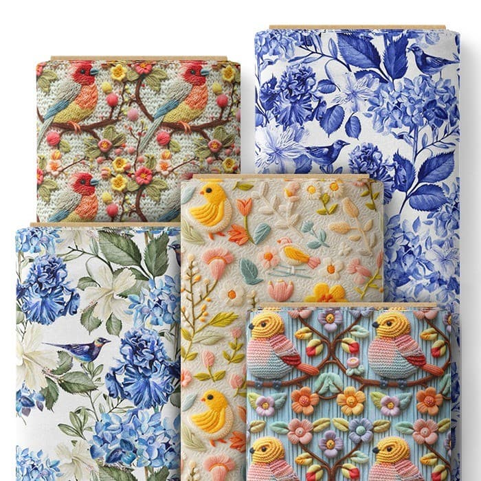 Tecido Sarja Estampada Impermeável Flor Pássaros Efeito 3D Artesanato Bolsa Estofado Mesa