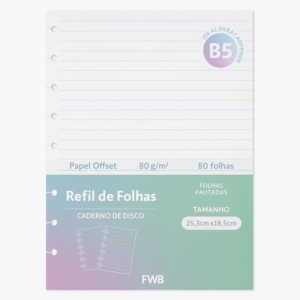 Refil Para Caderno De Disco Folhas Grande Pautado