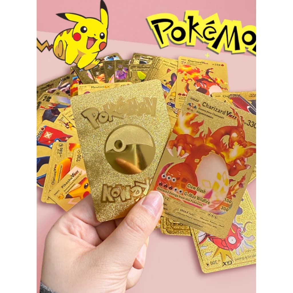 Kit Cartas Pokémon 10/31/45/55 Peças Gold Edition Cards Raros e Colecionáveis