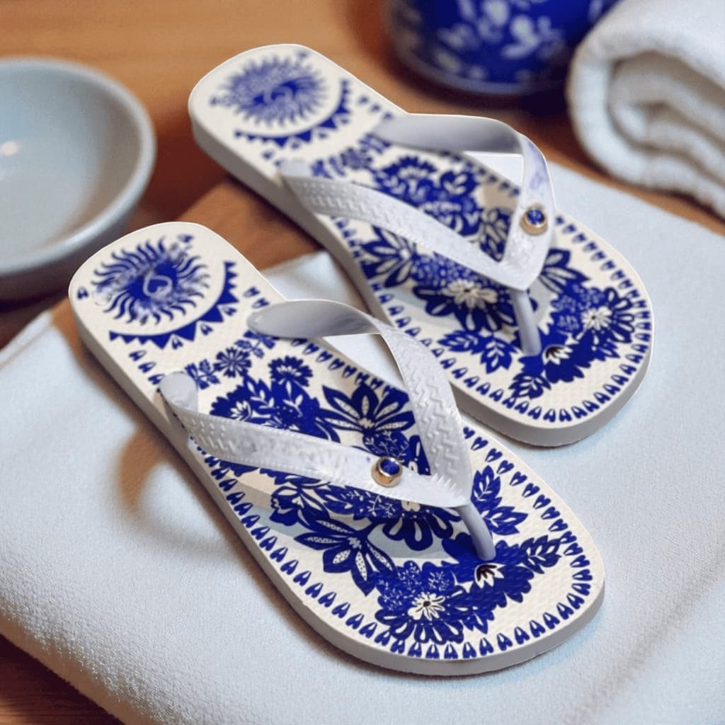 Chinelo Feminino Azul Floral Lançamento Verão 2025 com Envio Imediato