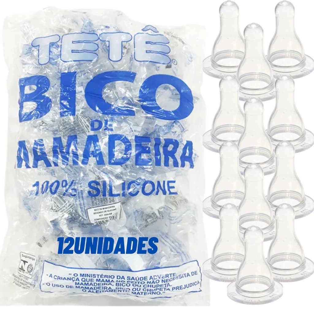 Kit Bico de Mamadeira Redondo Pacote com 12 Unidades 100% Silicone Tetê