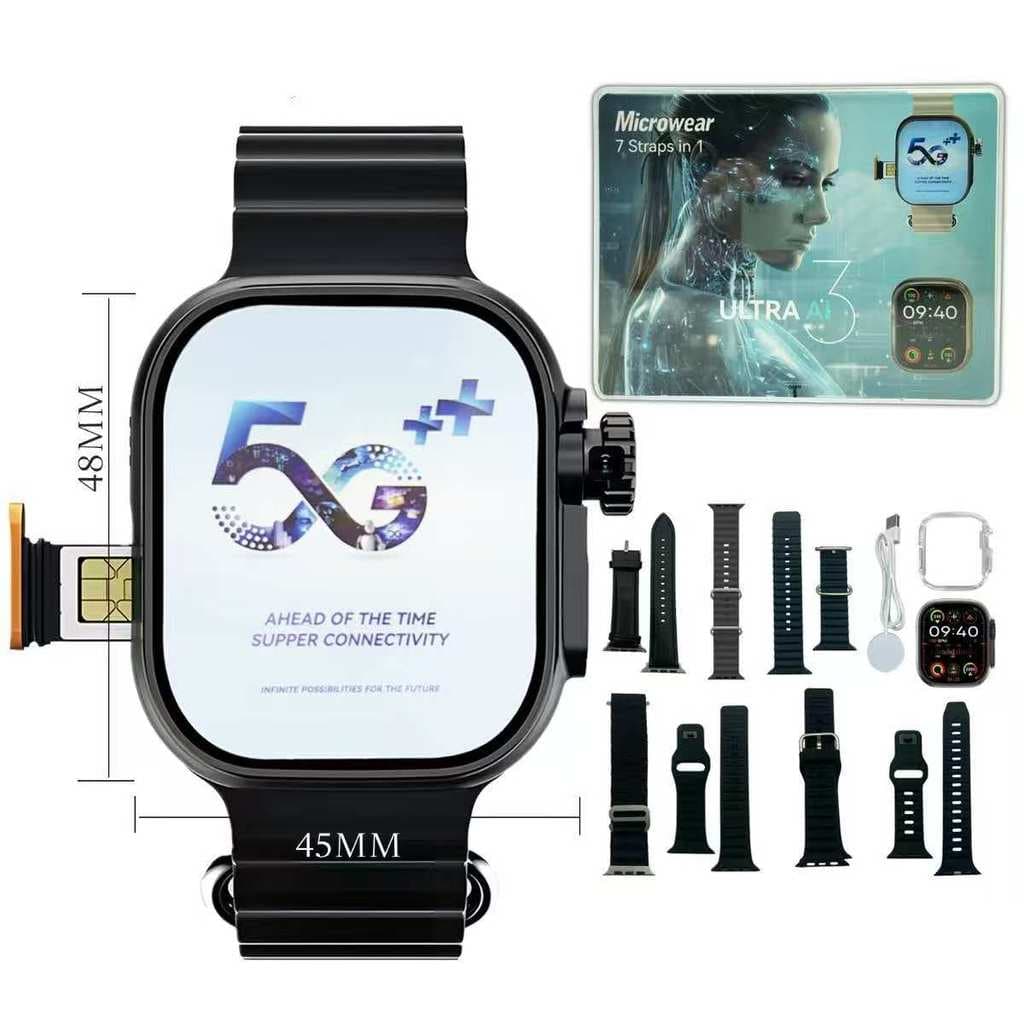 Smartwatch Ultra 3 AI Android 4G LTE Câmera 2MP Giratória Tela AMOLED 2.06" GPS