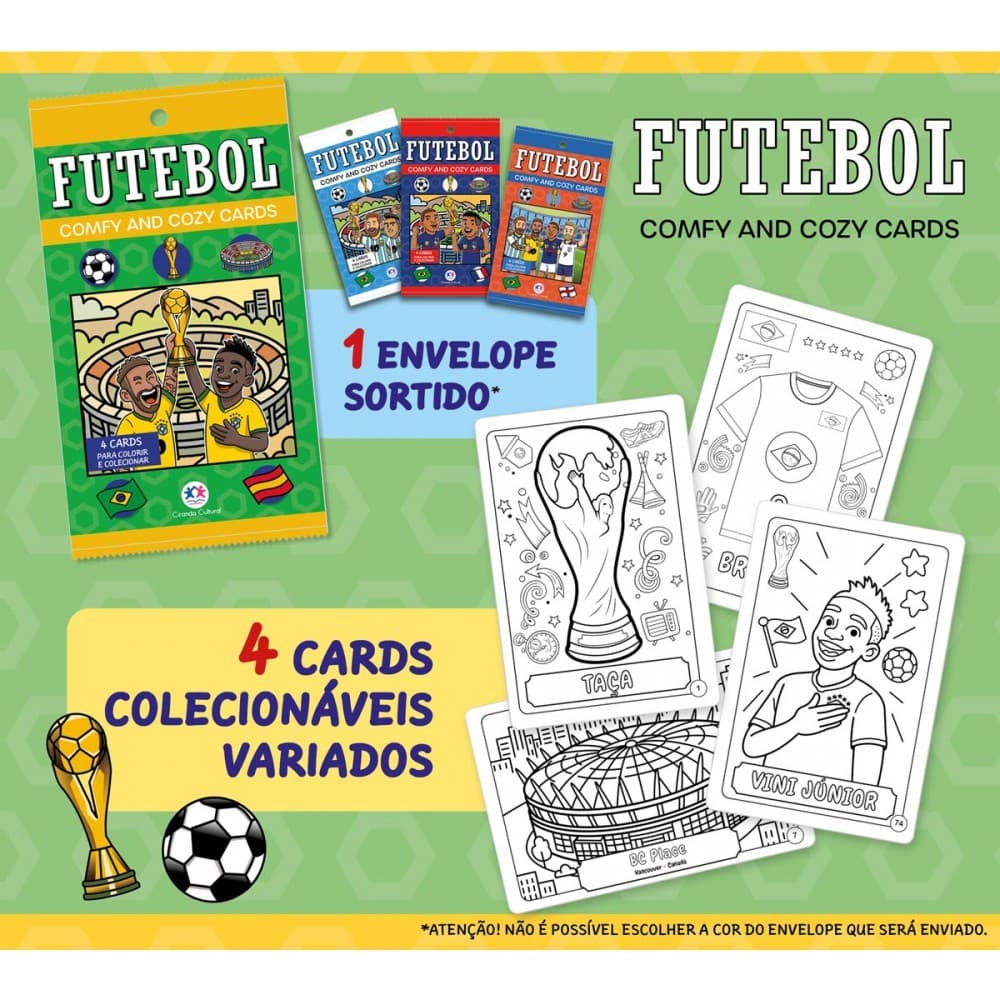 Livro Futebol - Comfy and Cozy 4 Cards para colorir e colecionar