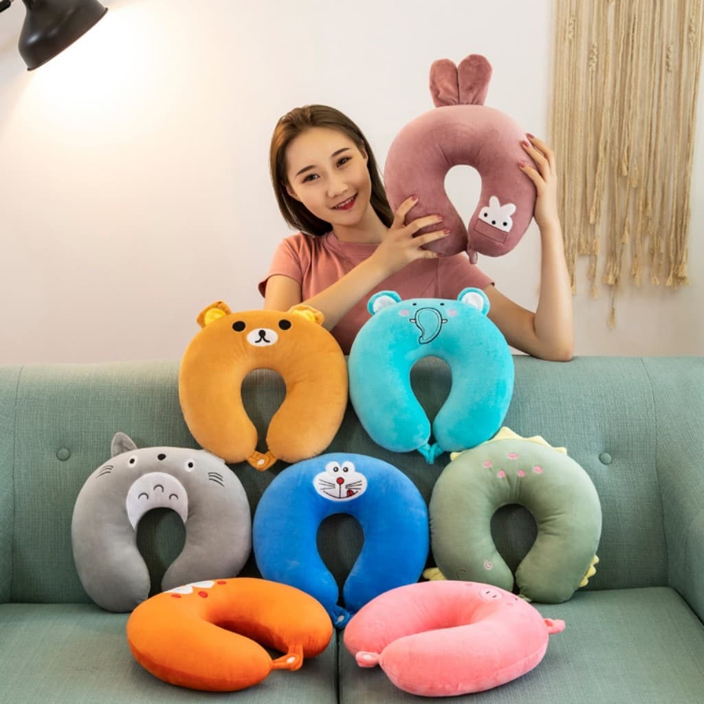 Travesseiro de Pescoço de Pelúcia Almofada Fofa com Personagens de Animais Ideal