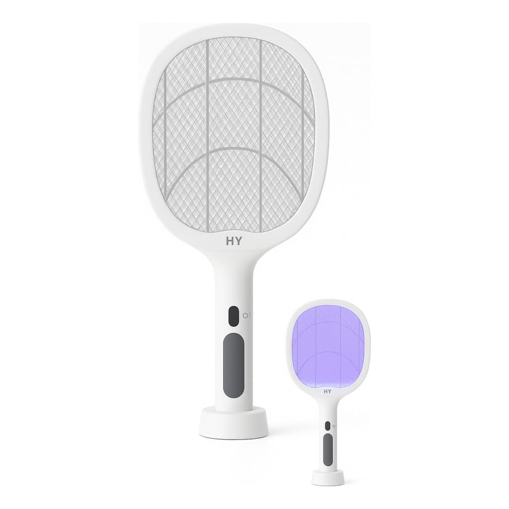 Raquete Mata Mosquito Elétrica 2 em 1 Abajur UV LED USB | Recarregável p/ Quarto e Sala