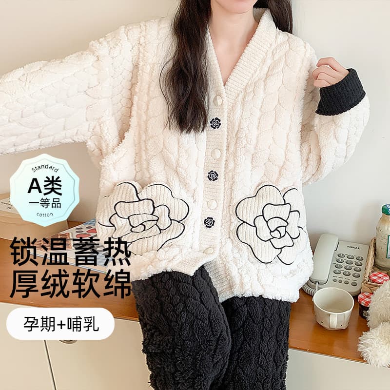 Xiyue classe A Jacquard Coral velo roupas de confinamento inverno manga comprida dos desenhos animados pijamas quentes m