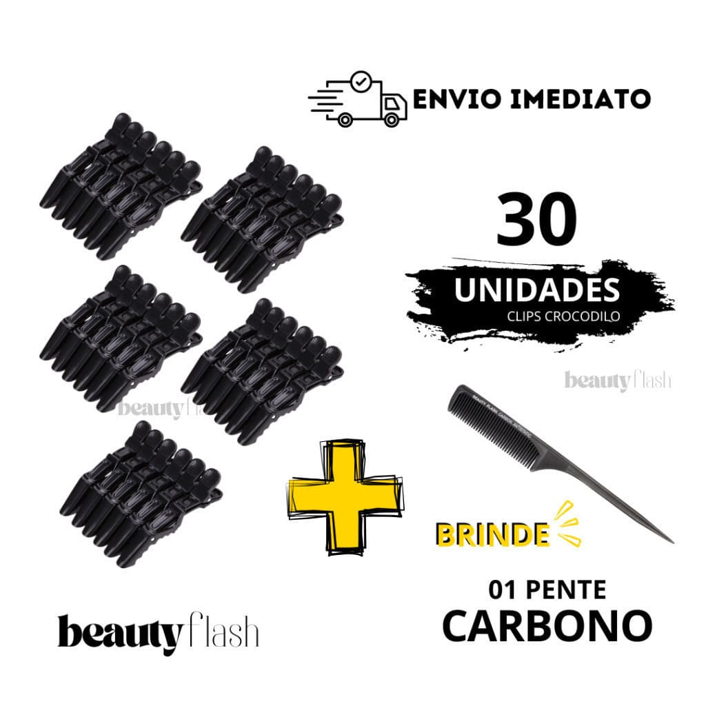Kit 30 Presilhas Jacaré Crocodilo Cabeleireiro e Pente Carbono