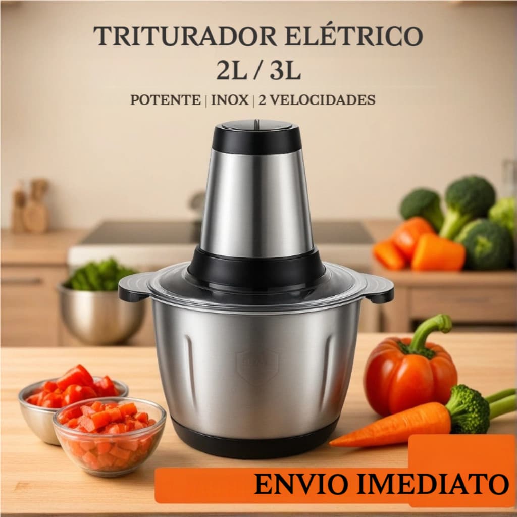 Moedor Triturador Processador Elétrico 2L/3L Alimentos Carnes Legumes Aço Inox Multifuncional 110V/220V PRONTA ENTREGA