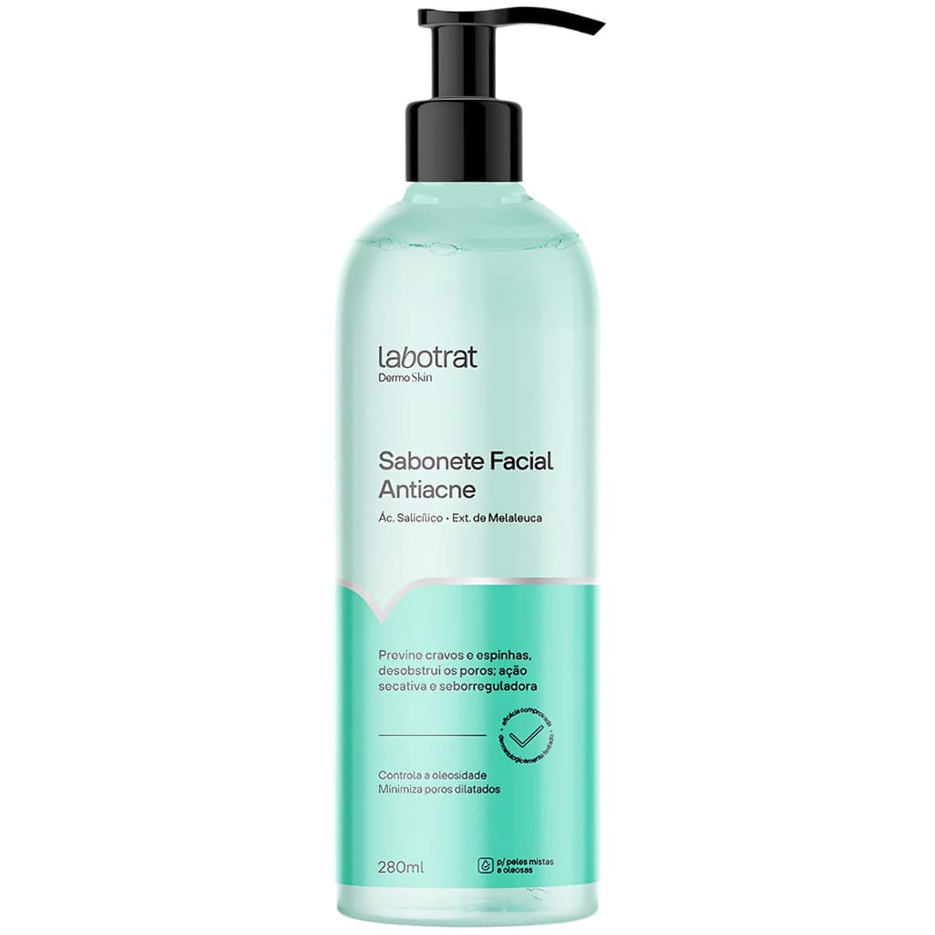 Sabonete Facial Liquido Antiacne Controle Oleosidade Ação Secativa Labotrat Dermoskin 280ml