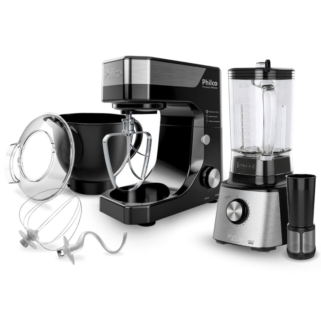 Kit Premium Inox Philco Batedeira Planetaria 900w+ Liquidificador 1400w Preto