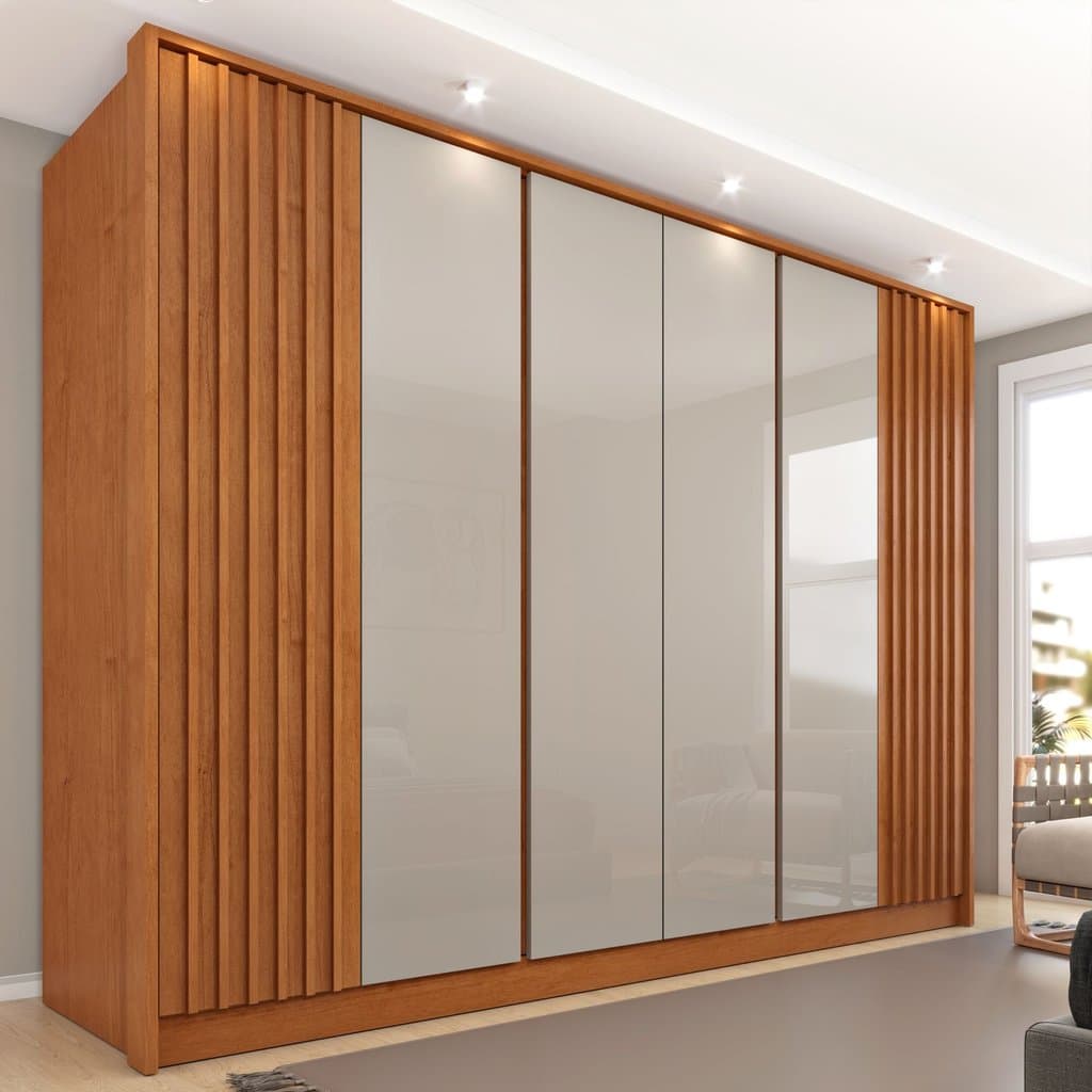 Guarda Roupa Casal Ripado 6 Portas 6 Gavetas 275cm Espresso Móveis  Cinamomo/Off White