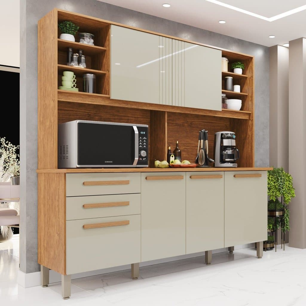 Armário de Cozinha 6 Portas 2 Gavetas Adelle Yescasa Cinamomo/Off White