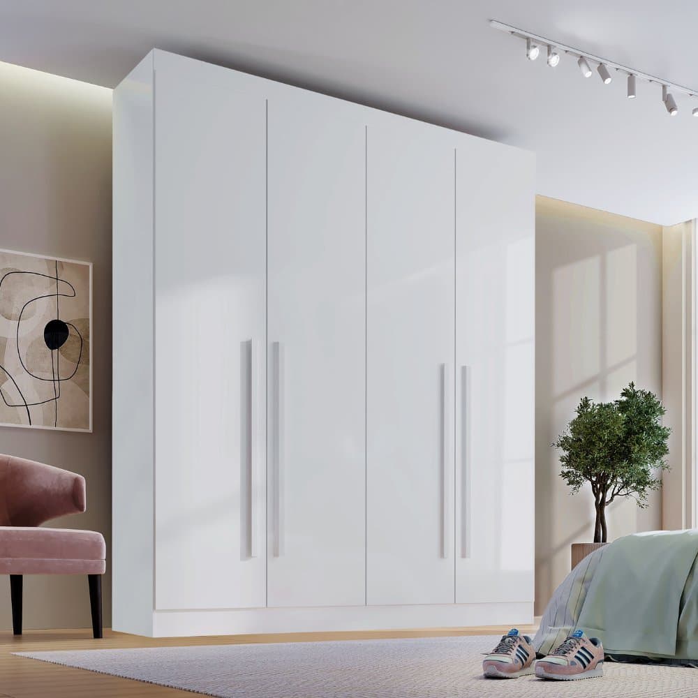 Guarda Roupa Solteiro MDF 4 Portas 3 Gavetas Paris Plus Branco