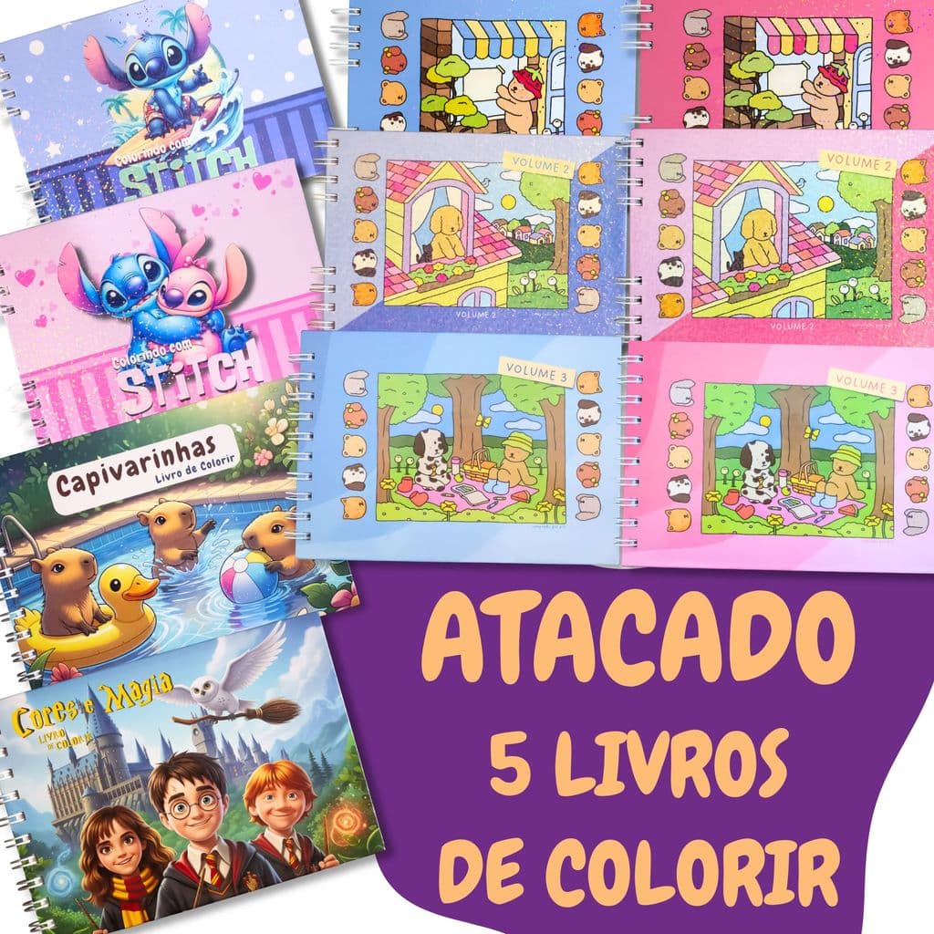 Kit com 5 Livros de Colorir - Diversos Modelos