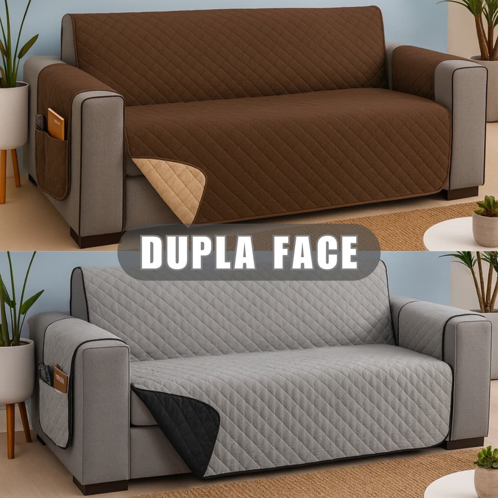 Protetor de Sofá DUPLA FACE 1 2 3 4 Lugares Capa Protetora Matelado Porta Objetos para Proteger