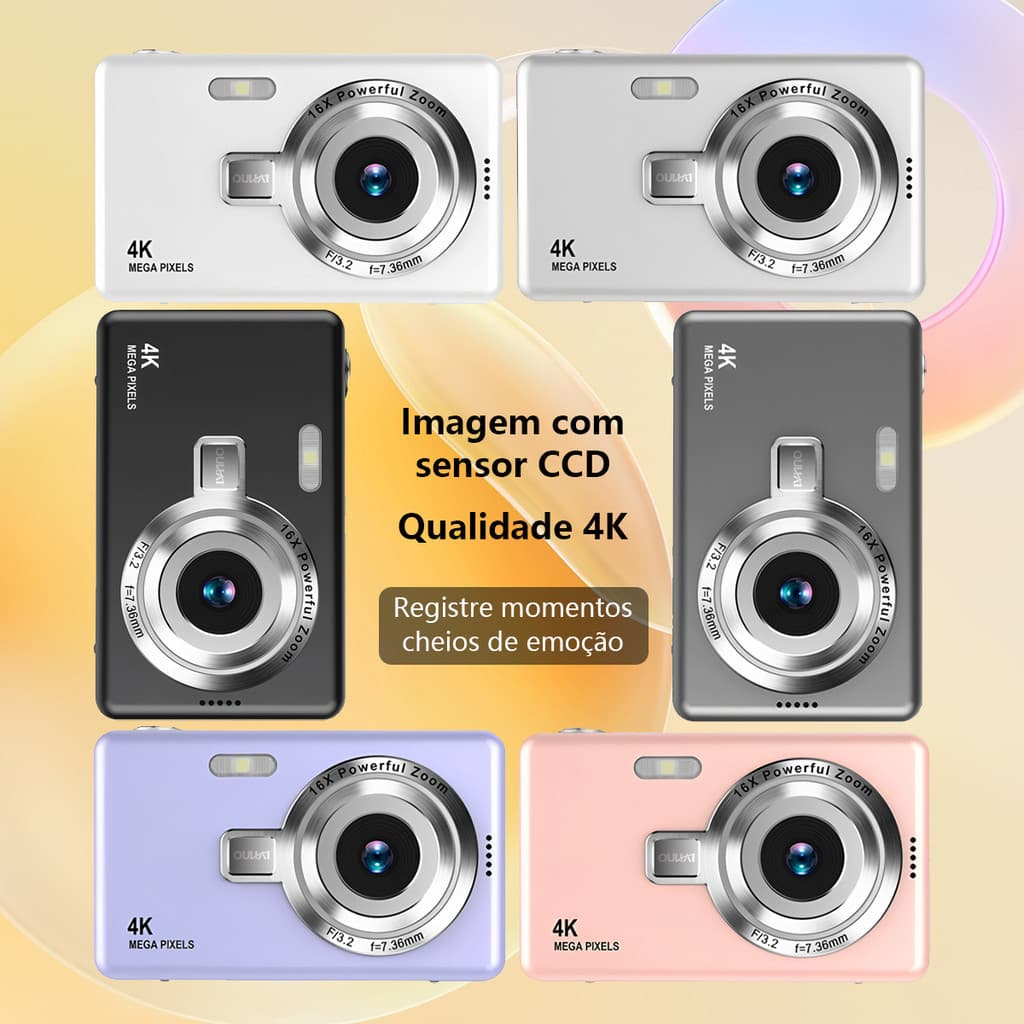 FOREVERGO 4K HD 1080P Câmera Digital Anti-Vibração Autofoco Vlogging 96MP Portátil Zoom 16X