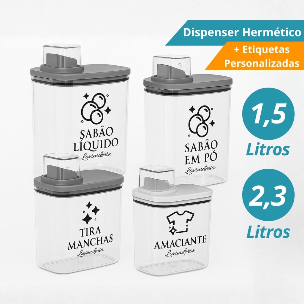 Dispenser Organizador Lavanderia 2,3 litros 1,5 Litros Amaciante Sabão em Pó Liquido Tira Manchas