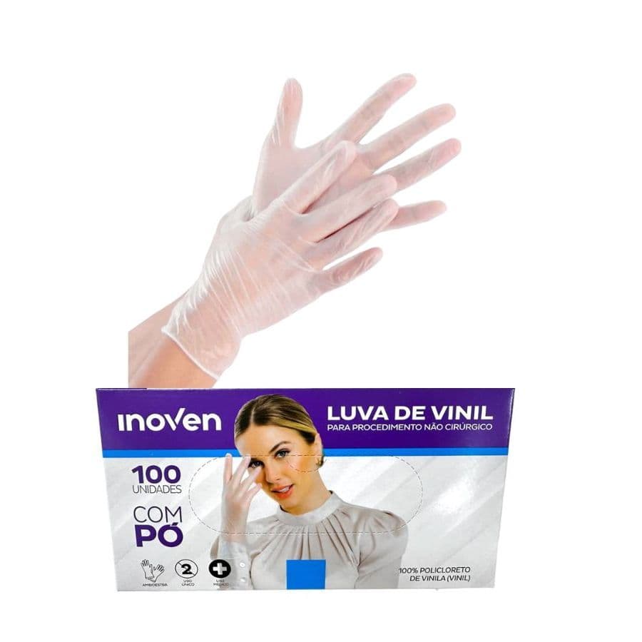 LUVA DESCARTÁVEL VINIL COM PÓ M - 100 UNID - INOVEN CA 46220