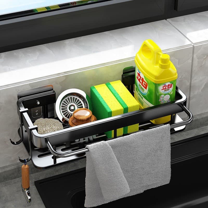 Kit até 2 Organizador Porta Detergente Condimentos Prateleira Suspensa Moderna Rack Suporte cozinha Preto Sem Furo