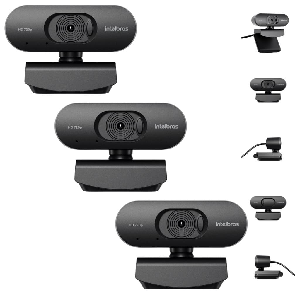 Kit 3 Webcams Intelbras CAM-HD-720p HD 720p Microfone Embutido Fecho Privacidade NF Empresa