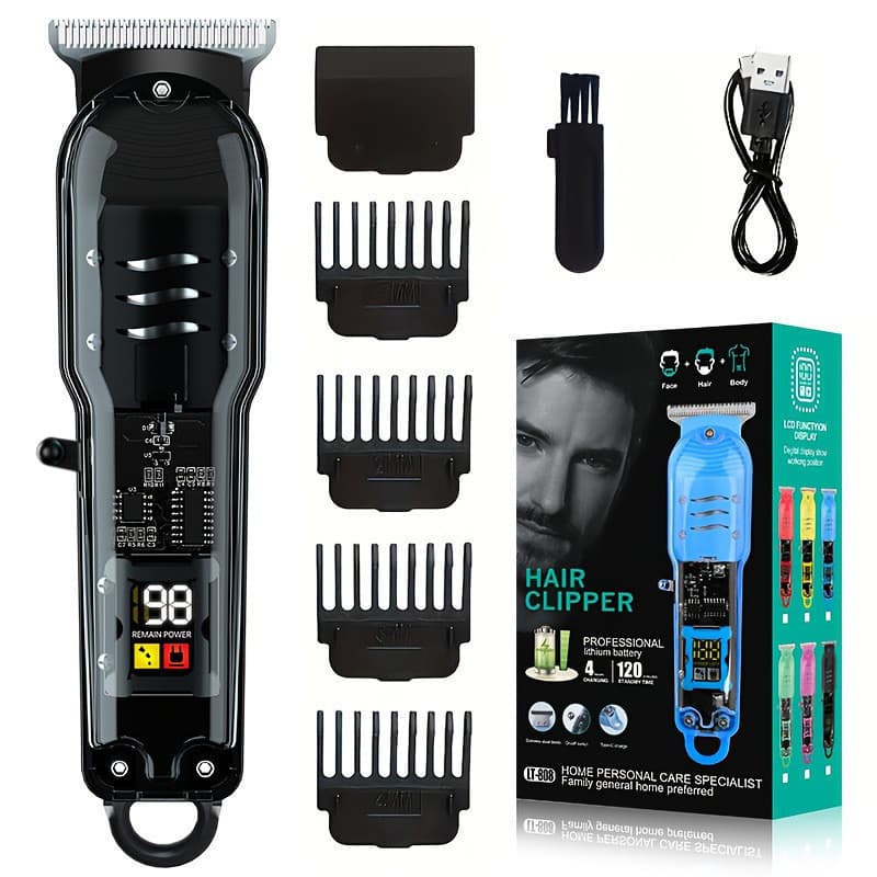 Máquina De Cortar Cabelo Profissional Smart Lcd Barbeador Elétrico Transparente Sem Fio Para Homens