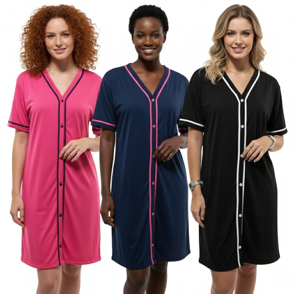 Camisola Feminina Estilo Americano com Botões Noite Confortável