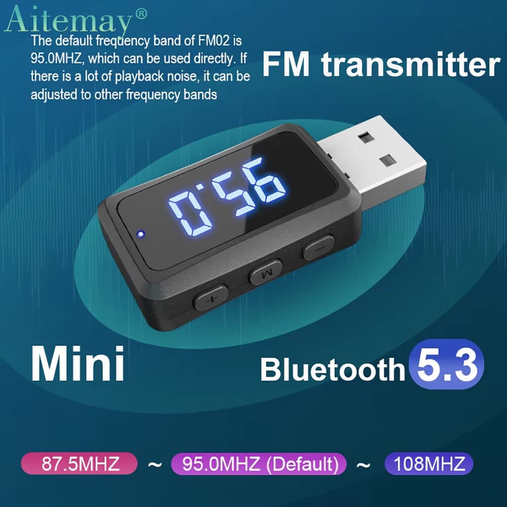 Carro Usb Bluetooth 5.4 Transmissor FM Com Microfone Chamada Handsfree Display Led E Mini Transceptor Receptor De Música