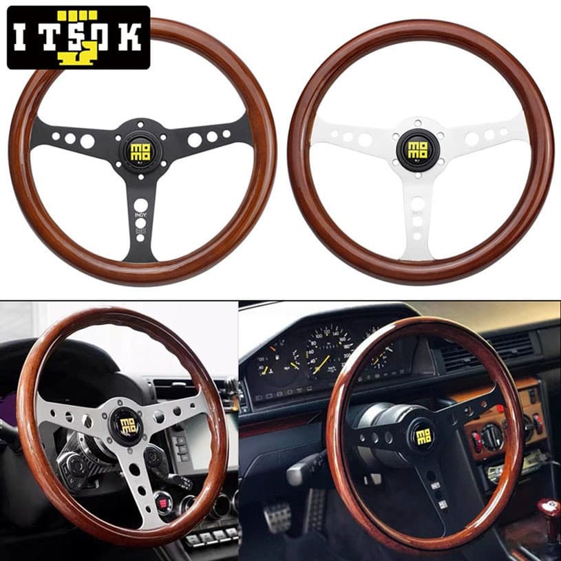 Volante De Madeira Clássico 14 Polegadas 350mm Universal JDM Corrida Plana Deriva Esporte PCD 70mm Voando Para Momo