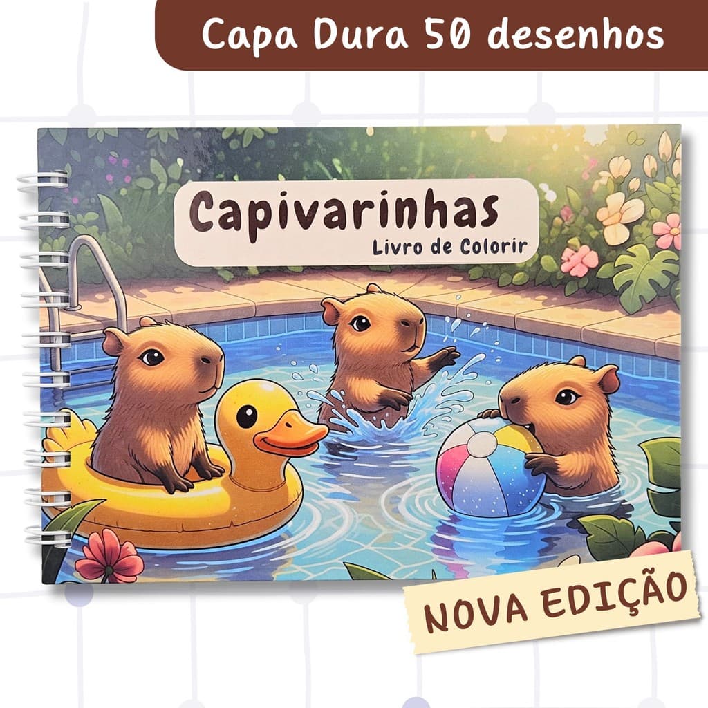 Livro de Colorir Capivara Fofa 50 Páginas Folha Grossa Capa Dura