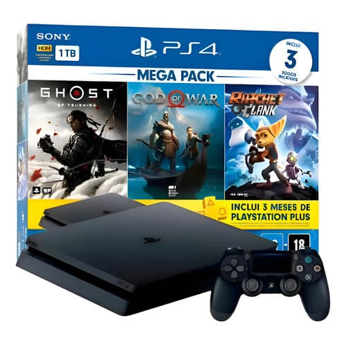Playstation 4 1tb Ps4 Slim 3 Jogos Completo Com Caixa Preto