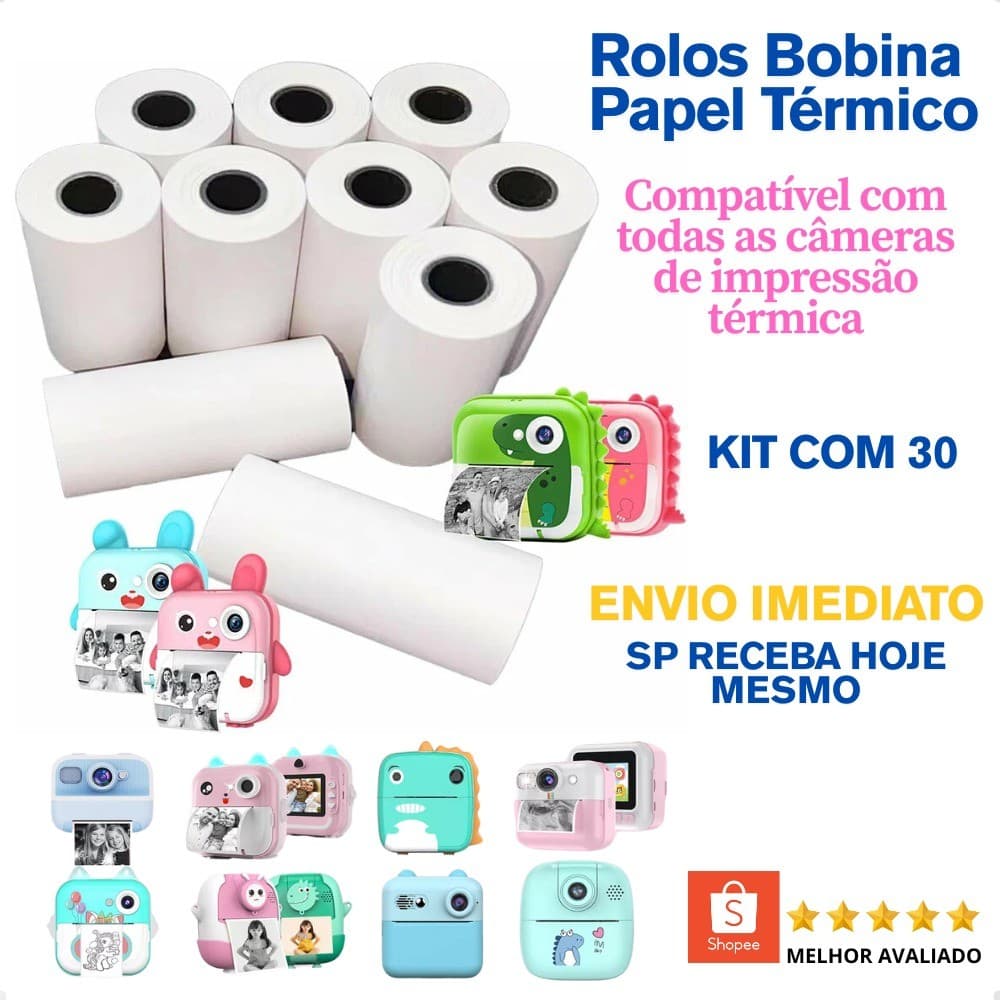 Kit 5 Rolos Refil Papel Câmera Instantânea Mini Impressora Portátil Térmica Etiqueta Maquina Fotográfica Que Imprime