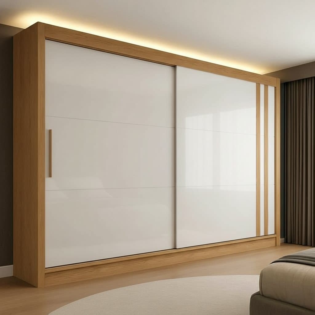 Guarda Roupa Casal 100% MDF Toquio 2 Portas de Correr 4 Gavetas Espresso Móveis Freijó/Off White