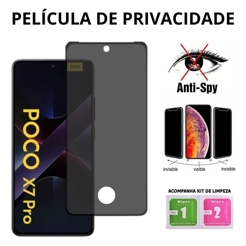 Película de Privacidade Xiaomi Poco X7 PRO Com Furo Para Biometria