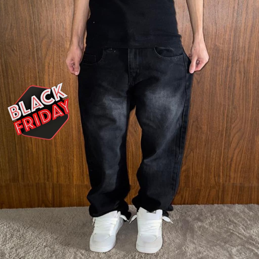 Calça Balão Premium Preta Edição Limitada Baggy Streetwear, Larga 100% Jeans de Rua – Do 36 ao 48