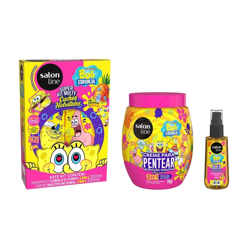Kit Completo Cheirinho de Abacaxi SOS Cachos Kids Bob Esponja