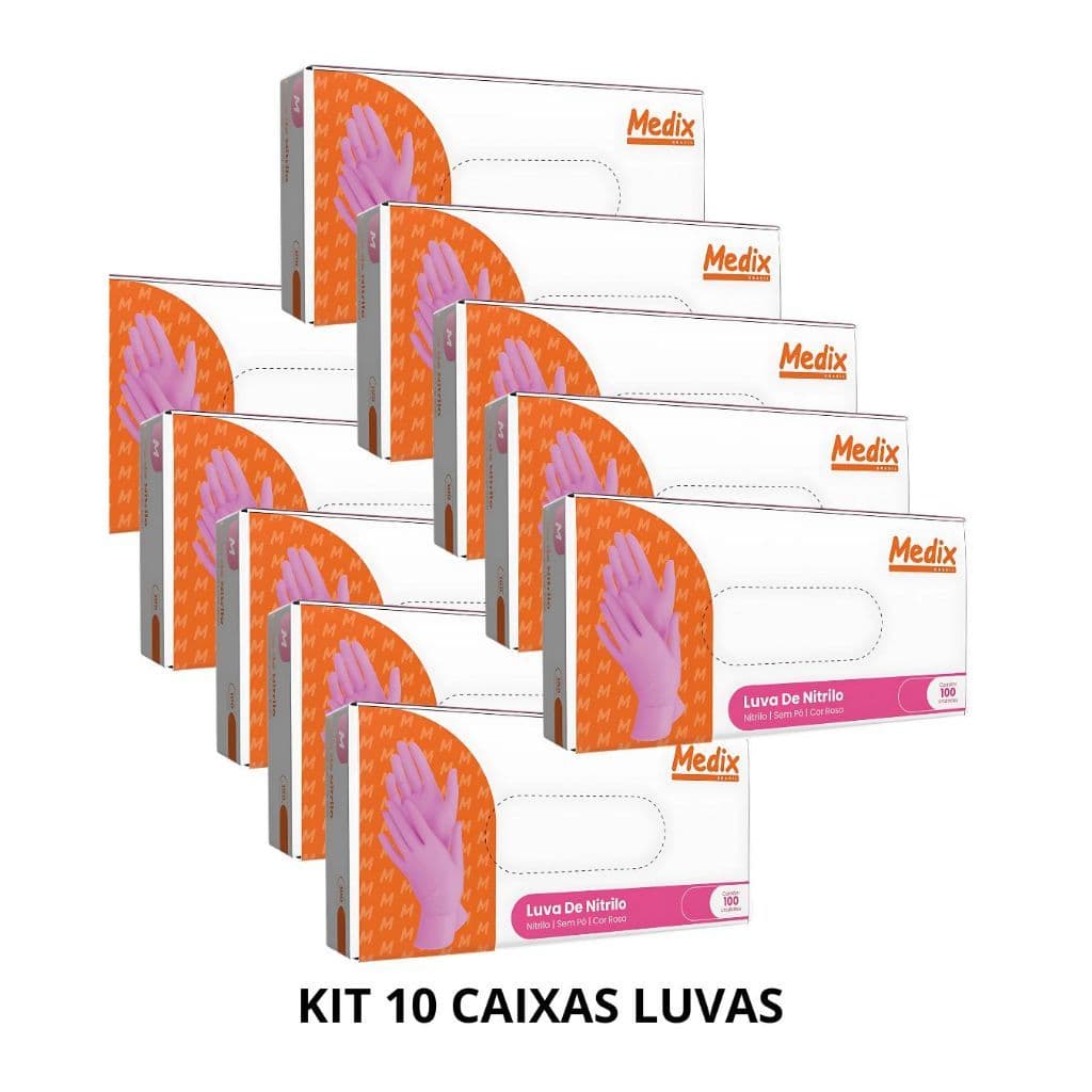 Kit 10 Caixas de Luva Nitrílica Rosa Sem Pó com 100 Unidades