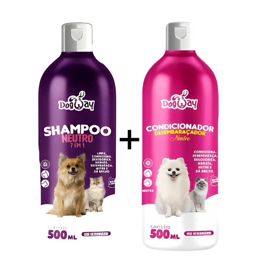 Kit Shampoo Branqueador 7 Em 1 + Condicionador Desembaraçador de Pelagem Cães E Gatos - Banho e Tosa