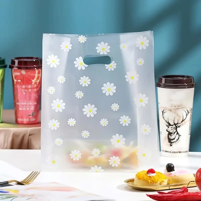 KIT 5/10 Sacos de Presente Reutilizáveis com Margaridas Sacolas Pequenas Transparentes Design Floral Perfeito para Festa