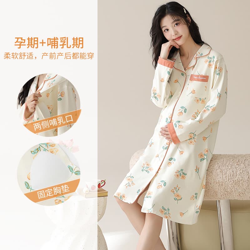 Xiyue 2024 Verão Novo Estilo com Almofada no Peito Imitação de Algodão Camisola Primavera Outono Mulheres Grávidas Pós-p