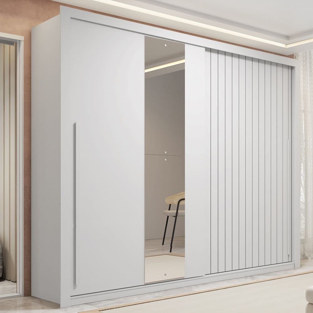 Guarda-roupa Casal Ripado com Espelhos 2 Portas e 4 Gavetas Suburban Gold Espresso Móveis Branco