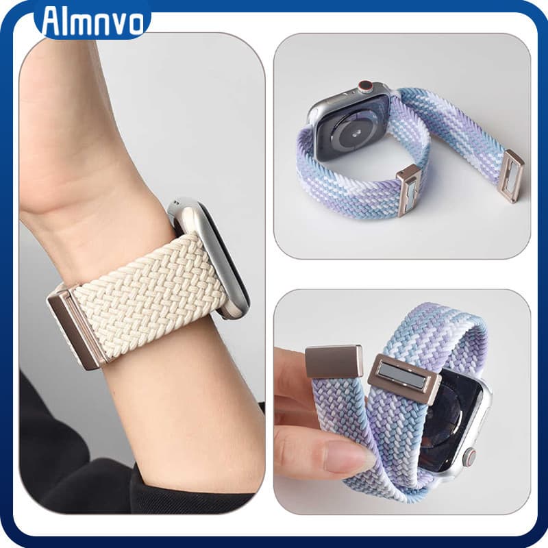 Pulseira De Magnética Elástico Nailon Para IWatch Apple Watch SE Ultra 3 2 Series 11 10 9 8 7 49 46 45 44 42 41 40 38mm