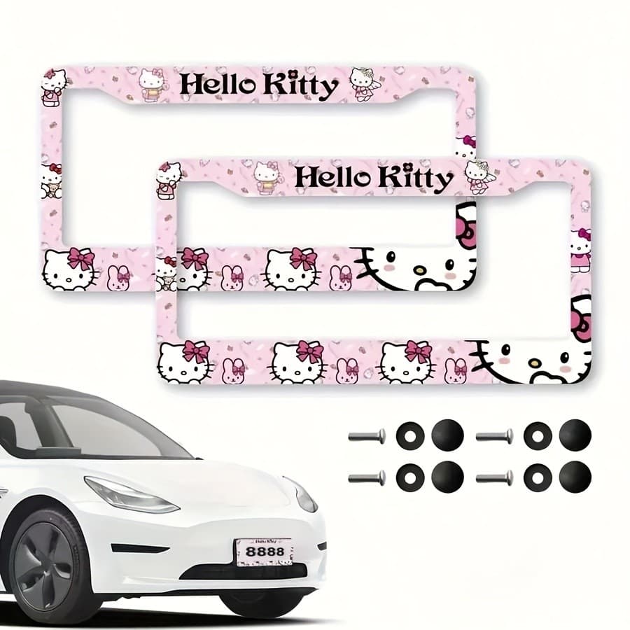 Peças de decoração de gatinho de placa de licença feminina americana, moldura de placa de licença, veículo 2hello adequa