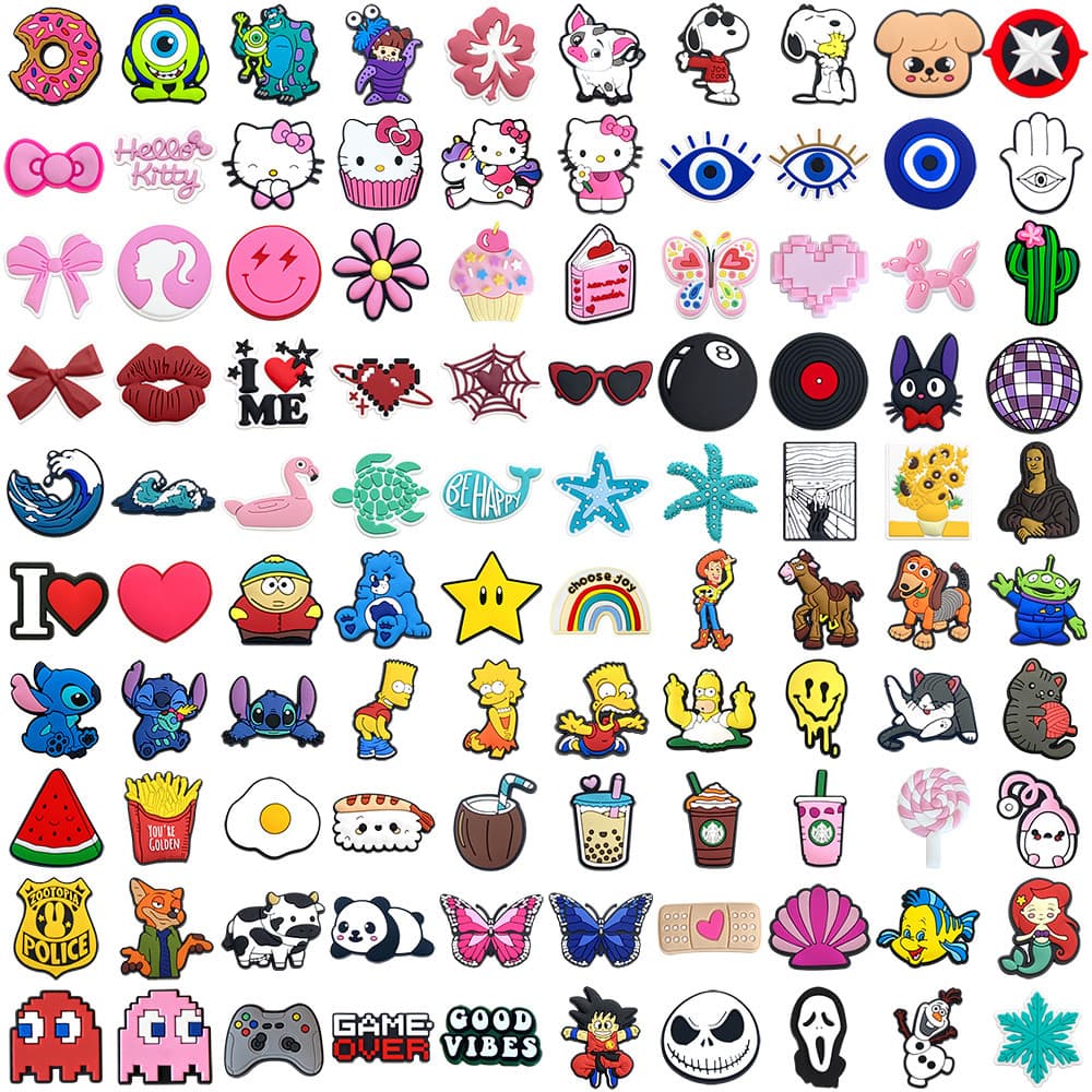 MEIDJ Encantos Para Sapatos 100 Decorações Animais De Desenho Animado Flores Oceano Comida Olho Padrão Acessórios