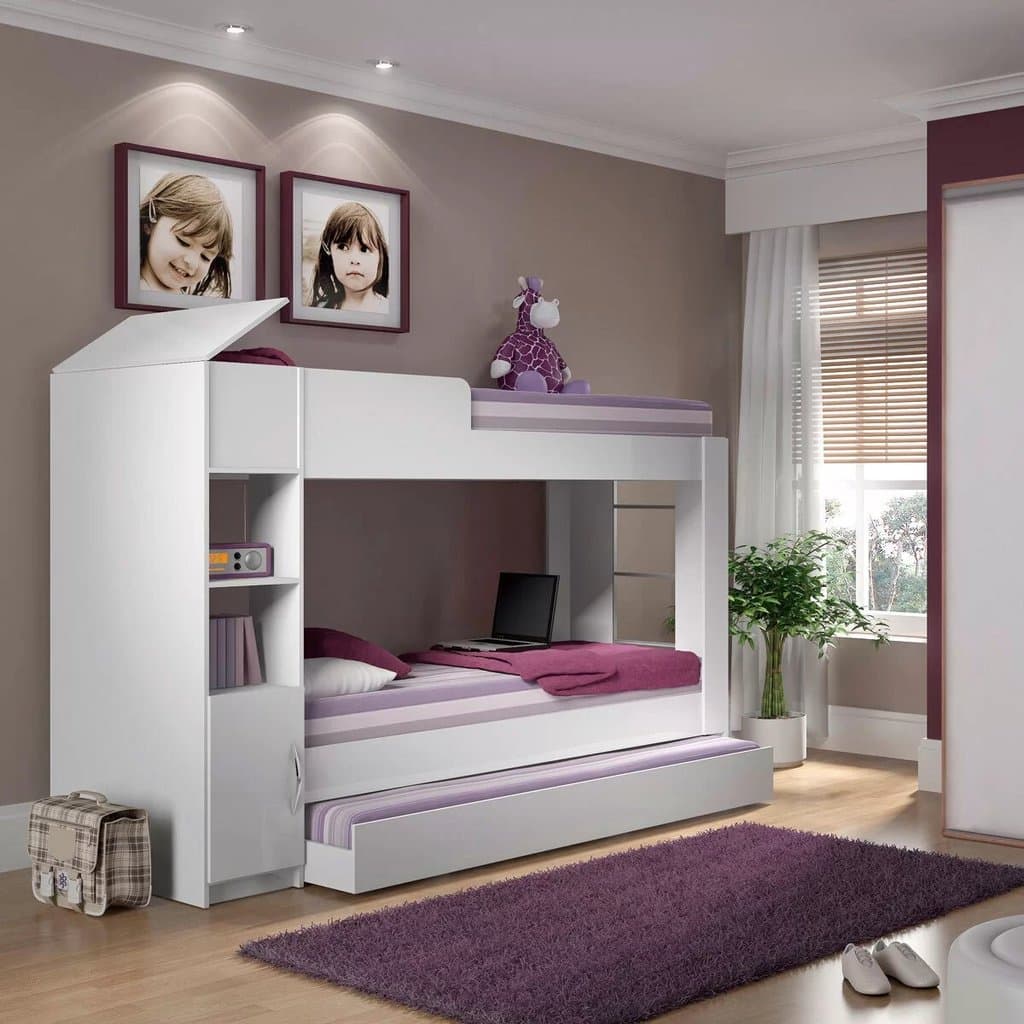 Treliche Solteiro com Baú e Prateleiras  Branco