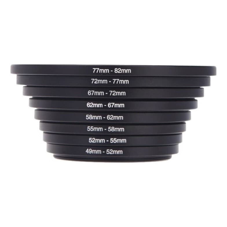 Kit 8 Anel Adaptador Step Up Filtro Lente 49mm-82mm