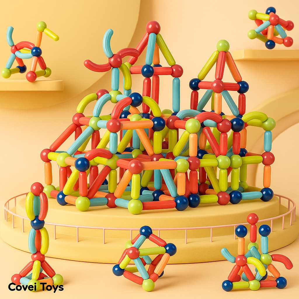 Blocos de Montar Magnético Construção 128 Peças Bastãos e Bolas Brinquedo Educativo Infantil