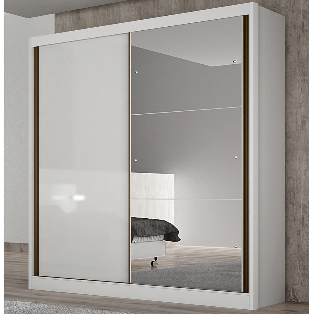 Guarda Roupa Solteiro MDF com Espelho 2 Portas 3 Gavetas Toronto Branco